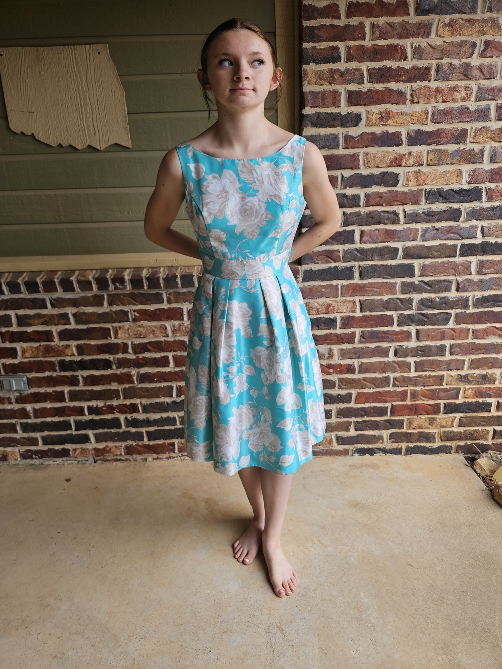 Jessica Howard Teal and White Floral Fit-and-Flare Dress